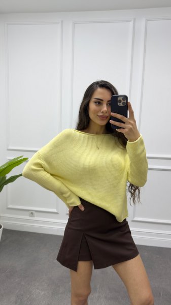 Kadın Kayık Yaka Basic Triko Kazak