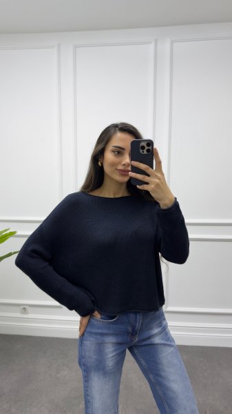 Kadın Kayık Yaka Basic Triko Kazak