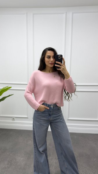 Kadın Kayık Yaka Basic Triko Kazak