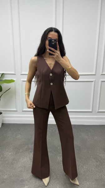 Kadın İki Düğmeli Yelek İspanyol Pantolon Takım