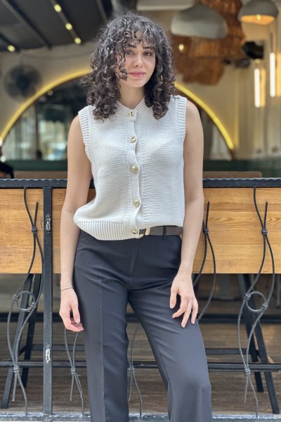 Kadın Gold Düğme Örgü Triko Yelek