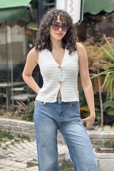 Kadın 2 Düğme Örme Triko Yelek