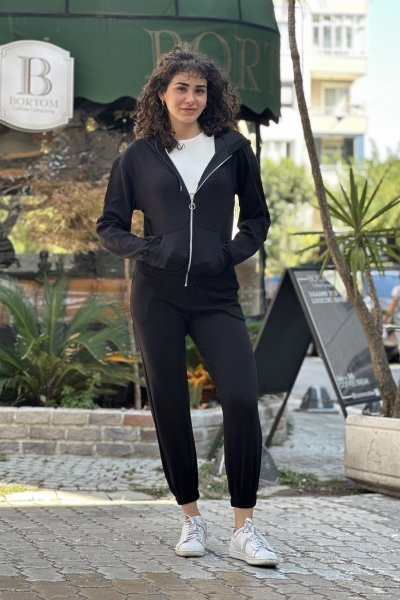 Kadın Fermuarlı Modal Kumaş Basic Hırka