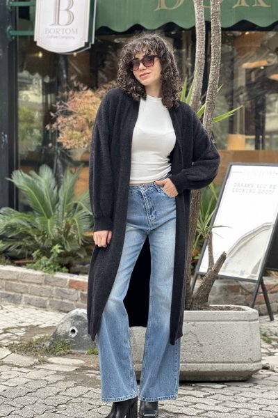 Kadın Yumuşak Dokulu Uzun Triko Hırka