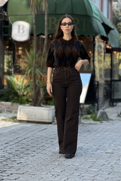 25695 Kadın Push Up Kesik Paça İspanyol Kot Pantolon