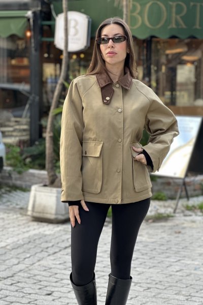 Kadın Yakası Kadife Detaylı Bomber Ceket