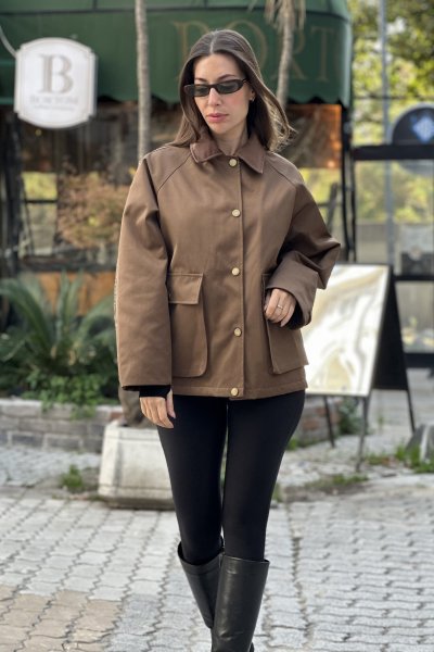 Kadın Yakası Kadife Detaylı Bomber Ceket