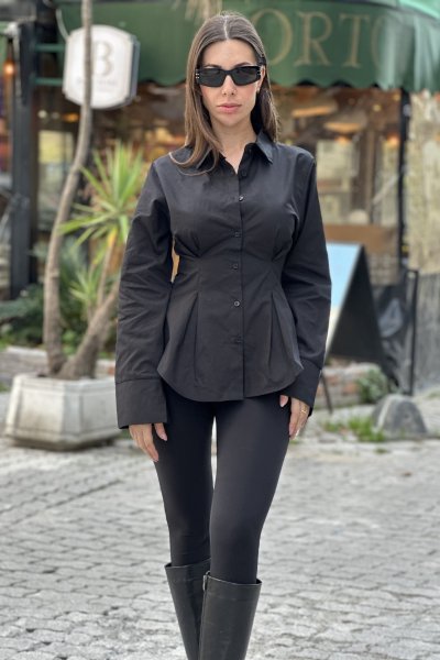 Kadın Pileli Belden Oturtmalı Gömlek