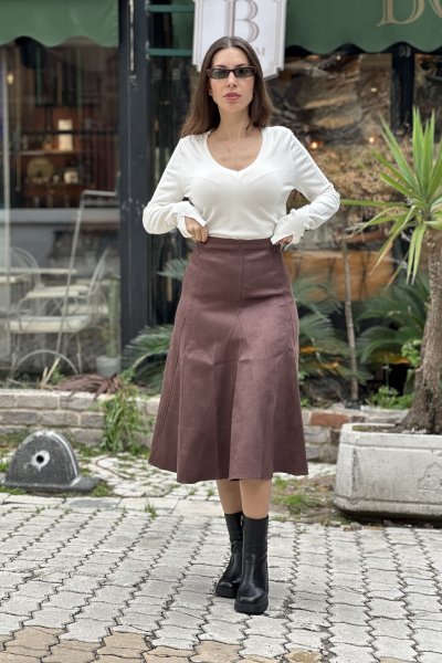 Kadın Midi Boy Süet Kiloş Etek