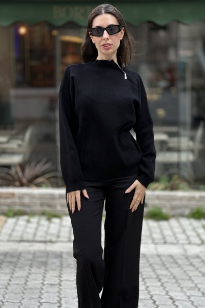 Kadın Korpsan Omuz Fermuarlı Yumoş Kazak