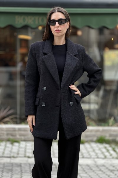 Kadın Yünlü Önden Cepli Dört Düğmeli Balboa Ceket