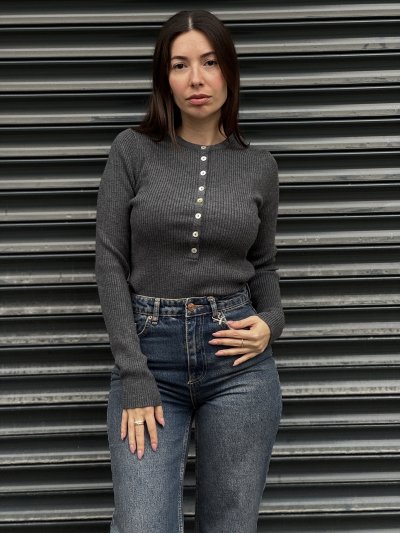 Kadın Bisiklet Yaka Yünlü Düğmeli Triko Kazak