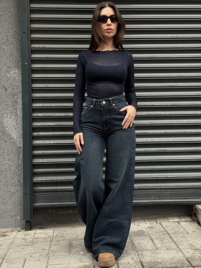 Kadın Blue Black Geniş Paça Pantolon