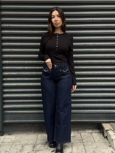 Kadın Cepleri Zincir Detaylı Kot Pantolon