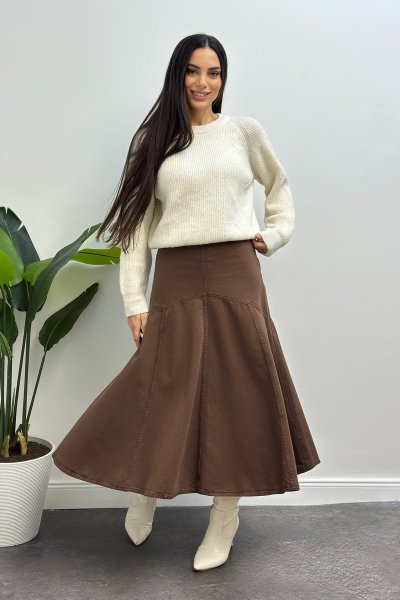 Kadın Dikiş Detaylı Kiloş Kot Etek