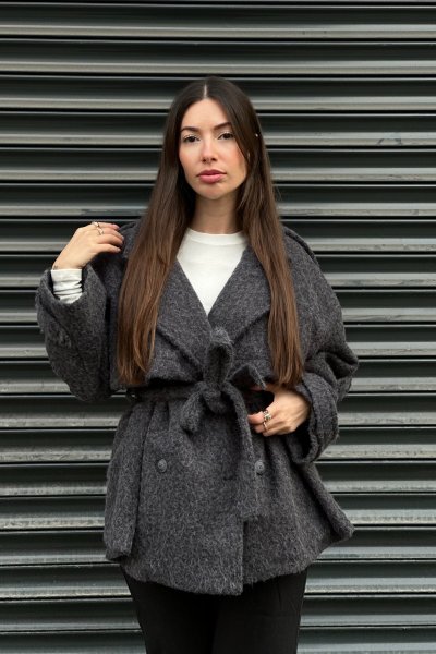 Kadın İç Astarlı Apoletli Kırçıllı Midi Kaban