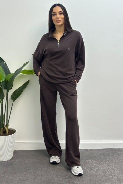 Kadın Modal Kumaş Yarım Fermuarlı Sweat Eşofman Takım