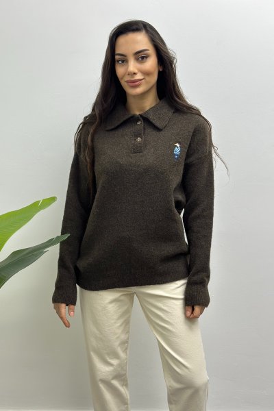 Kadın Yumoş Polo Yaka Clubby Kazak