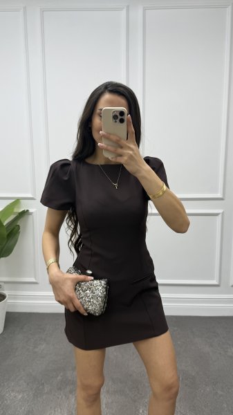 Kadın Karpuz Kol Cep Detaylı Mini Elbise