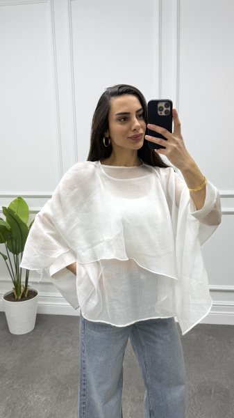 Kadın Transparan Uçuşan Pelerin Bluz