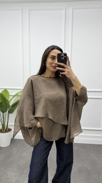 Kadın Transparan Uçuşan Pelerin Bluz