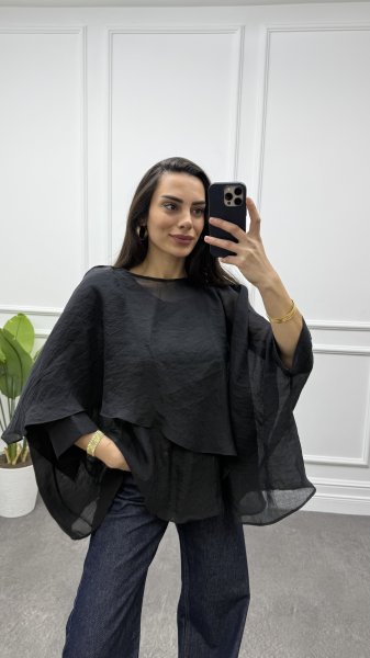 Kadın Transparan Uçuşan Pelerin Bluz