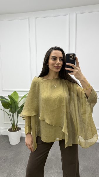 Kadın Transparan Uçuşan Pelerin Bluz