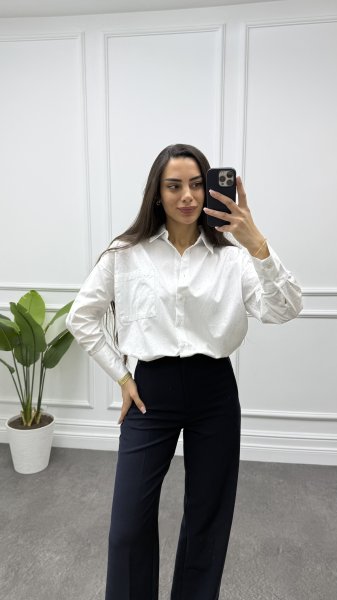 Kadın Poplin Taşlı Gömlek