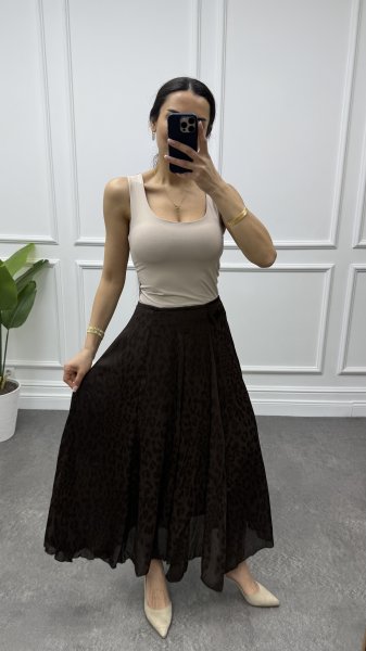 Kadın Desenli İç Astarlı Saten Etek