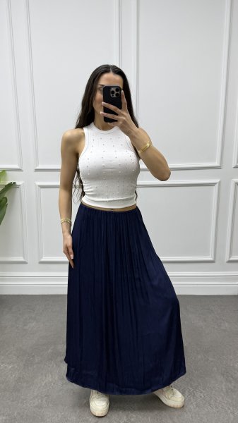 Kadın Beli Lastikli Saten Etek