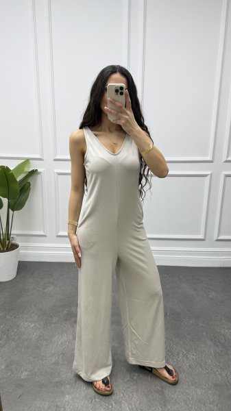 Kadın Kalın Askılı Bol Paça Petek Tulum