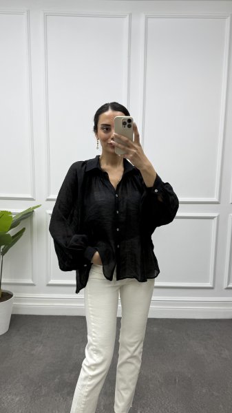 Kadın Boyun Büzgülü Oversize Gömlek