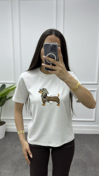 Kadın Baskılı Leopar Taş Kısa Kol Tişört