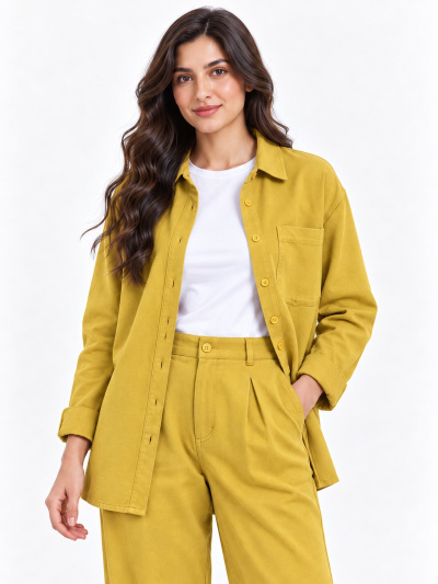 Kadın Tek Cepli Gabardin Oversize Gömlek