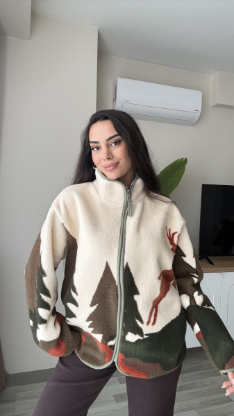 Kadın Geyik Ağaç Desenli Peluş Polar