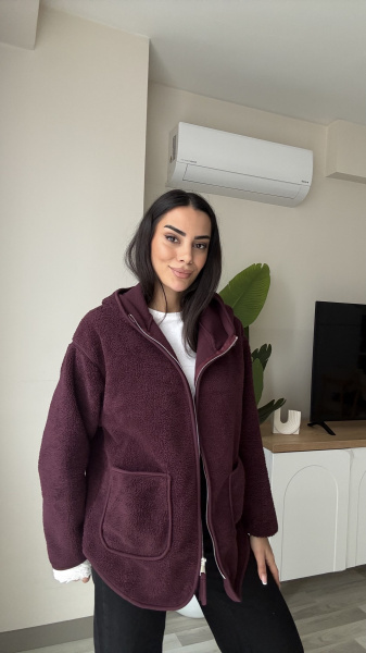 Kadın Kapişonlu Peluş Polar
