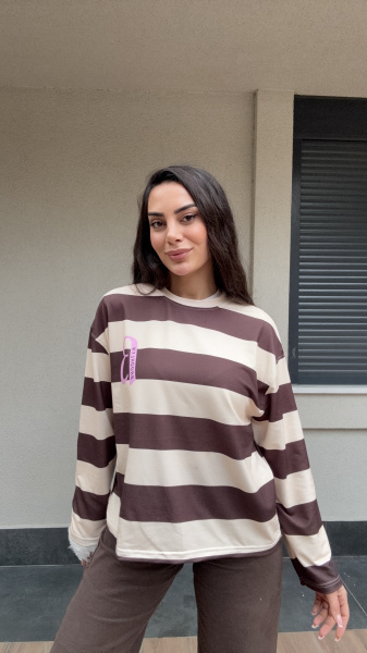 Kadın Enine Çizgili Baskılı sweatshirt