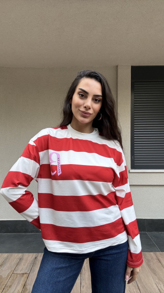 Kadın Enine Çizgili Baskılı sweatshirt