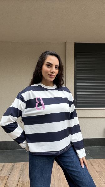 Kadın Enine Çizgili Baskılı sweatshirt