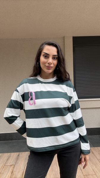 Kadın Enine Çizgili Baskılı sweatshirt